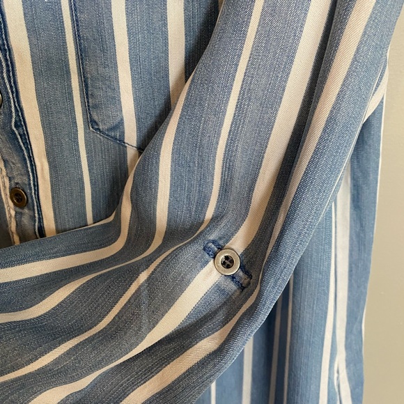 Velvet Heart chambray tunic shirt dress striped pattern adjustable long sleeves - Picture 5 of 11